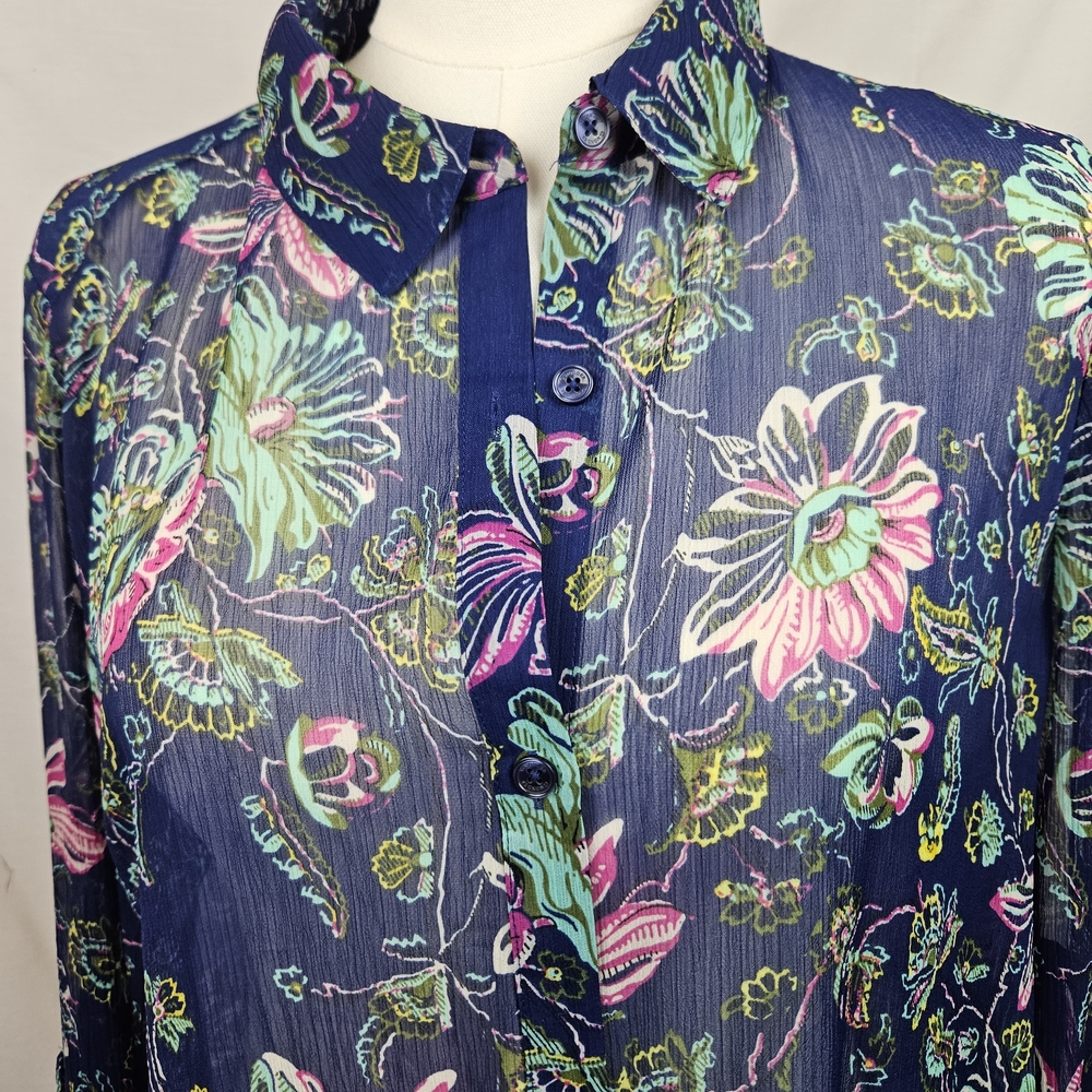 C Wonder By Christian Siriano Sheer Blue Floral Maxi Dress Sz 14 Coquette Fairy - Picture 3 of 8
